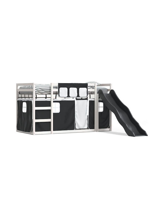 Pat pentru Copii Loft Bed Single Alb-Negru pent...