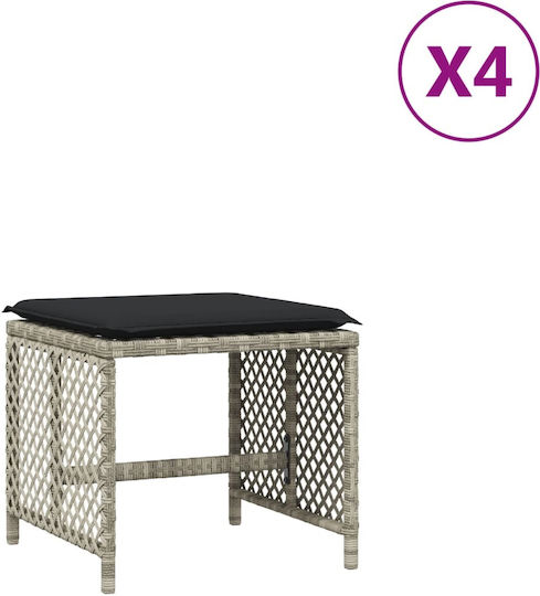 Garden Stool Cube Outdoor Rattan with Grey Cushion 4 Pieces 41x41x36cm