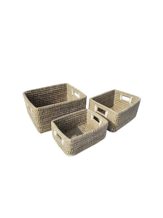 Set of Decorative Baskets Plastic White 3pcs InTheBox