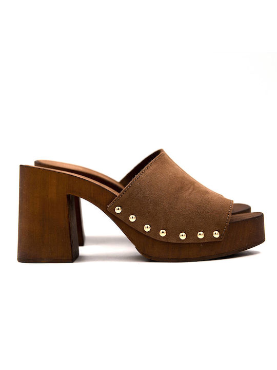 Wall Street Heel Mules Brown