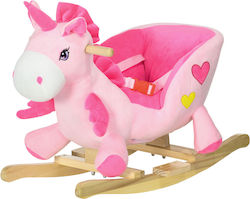 HomCom Wooden Rocking Toy Unicorn with Music Pink