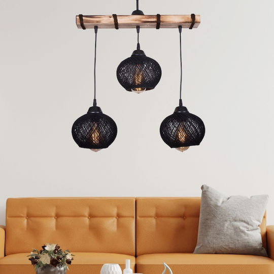 Megapap Sirmione Pendant Light Black with Rope for Socket E27 49x17x75cm