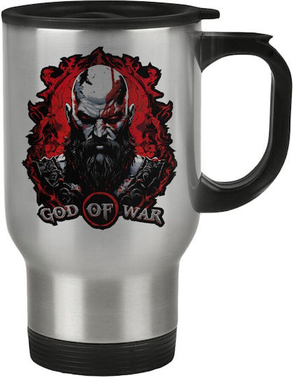 Koupakoupa God Of War Ποτήρι Θερμός Ανοξείδωτο 450ml Ασημί με Λαβή και Καλαμάκι