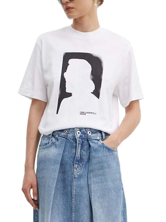 Karl Lagerfeld Feminin Tricou WHITE- BLACK