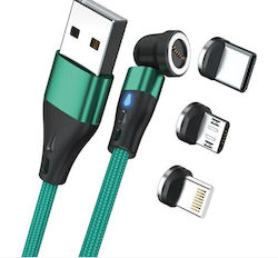 RealPower Magnetic USB to Lightning / Type-C / micro USB Cable Πράσινο 2m (439645)