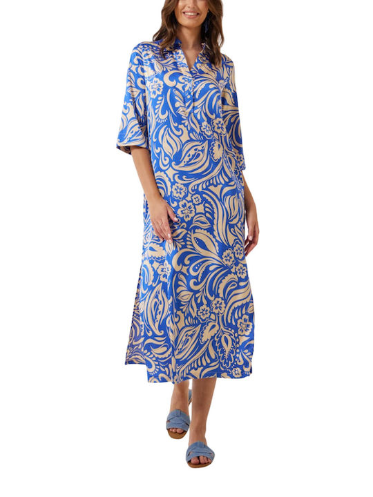 Enzzo Maxi Shirt Dress Dress Satin Blue