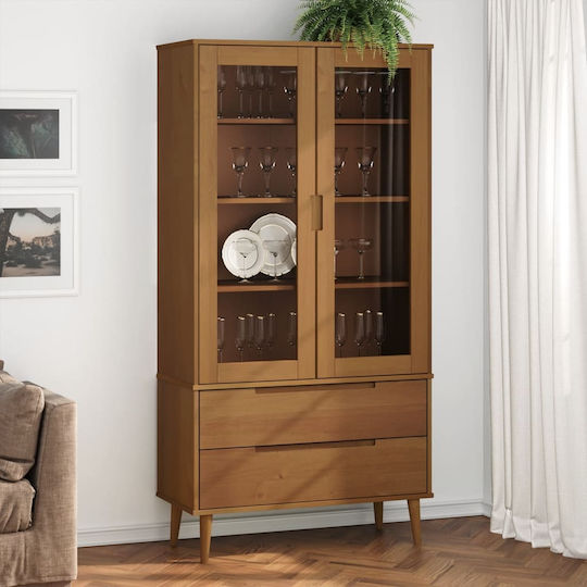 Molde Wall Living Room Display Cabinet made of Wood with Glass Coffee 90x35x175cm Molde Wall Living Room Display Cabinet made of Wood with Glass Coffee 90x35x175cm