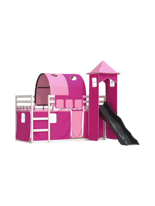 Pat pentru Copii Loft Bed Single Roz pentru Sal...
