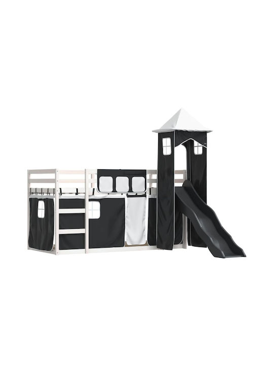 Pat pentru Copii Loft Bed Single Alb-Negru pent...