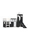 Pat pentru Copii Loft Bed Single Alb-Negru pentru Saltea 90x200cm