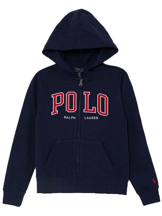 Ralph Lauren Cardigan pentru copii din material frotirat Fleece cu glugă Bleumarin rafinat