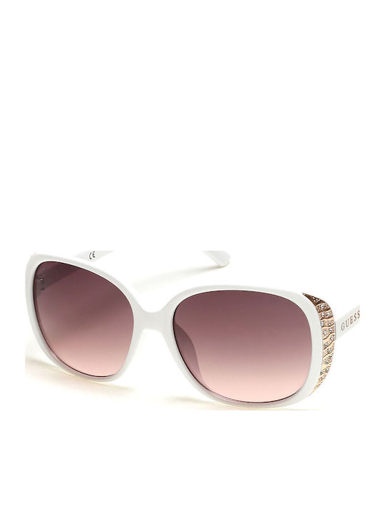 Guess Women's Sunglasses with White Plastic Frame and Brown Gradient Lens GF0382 21F