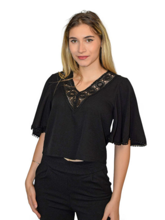 Morena Spain Women's Crop Top Short Sleeve Black