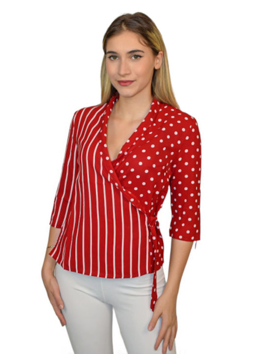 Morena Spain Women's Blouse with 3/4 Sleeve Polka Dot Red