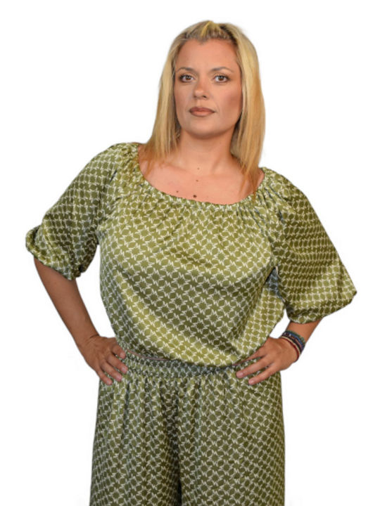 Morena Spain Women's Blouse with 3/4 Sleeve Green