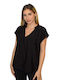 Morena Spain Damen Bluse Kurzärmelig mit V-Ausschnitt Black