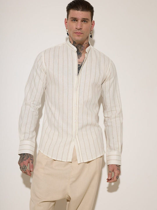 Long Sleeve Shirt in Narrow Fit Striped Off White