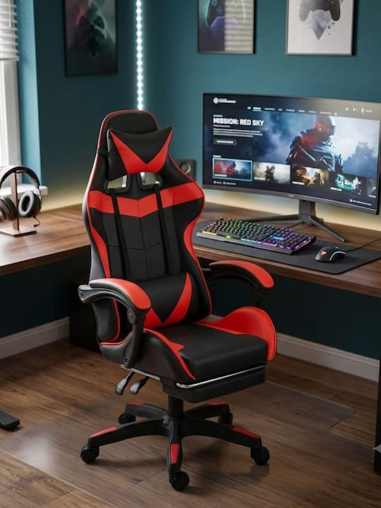 DreamHouse YT088 Gaming Stuhl aus Künstlichem Leder mit Fußstütze Rote