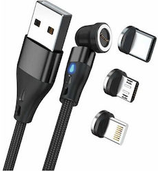 RealPower Magnetic USB to Lightning / Type-C / micro USB Cable Μαύρο 0.2m (439628)