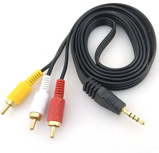 3,5mm Klinkenkabel 3x RCA-Stecker Schwarz 1,5 m mit Vergoldeten Anschlüssen Rca-01