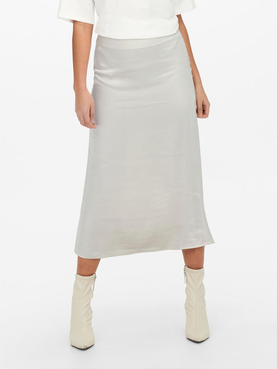 Only Satin High Waist Midi Skirt in Ecru color