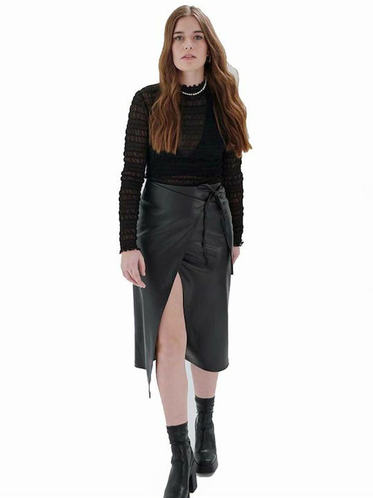 24 Colours Leather Maxi Skirt in Black Color