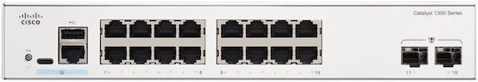 Cisco Catalyst 1300 Managed L2 / L3 Switch with 16 Ethernet Ports and 2 SFP Ports