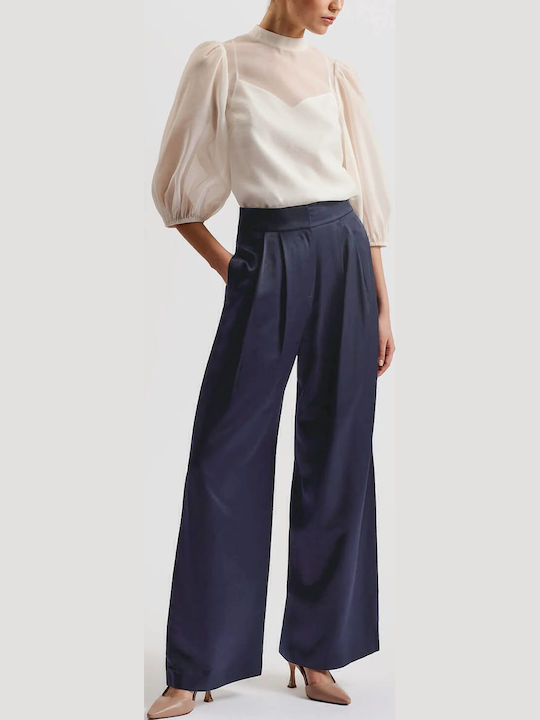 Ted Baker Γυναικείο Υφασμάτινο Παντελόνι Wide Μπλε