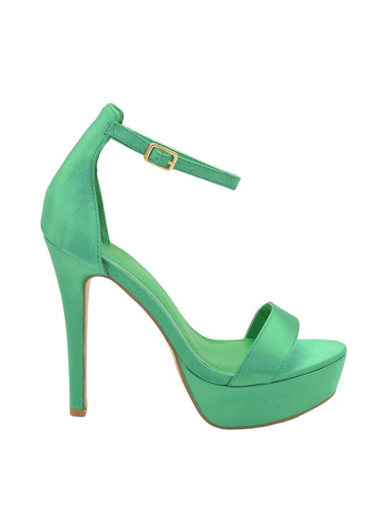 Morena Spain Women's Sandals with Ankle Strap Green with High Heel