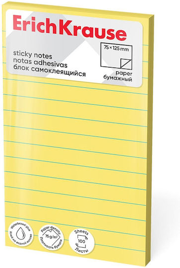 Αυτοκόλλητες Σημειώσεις Erichkrause Γραμμές 125x75mm 100φ Yellow 61722