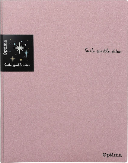 Optima Ντοσιέ Σούπλ Διαφάνειες 20 Θέσεων Α4 Glitter Ροζ 120377p