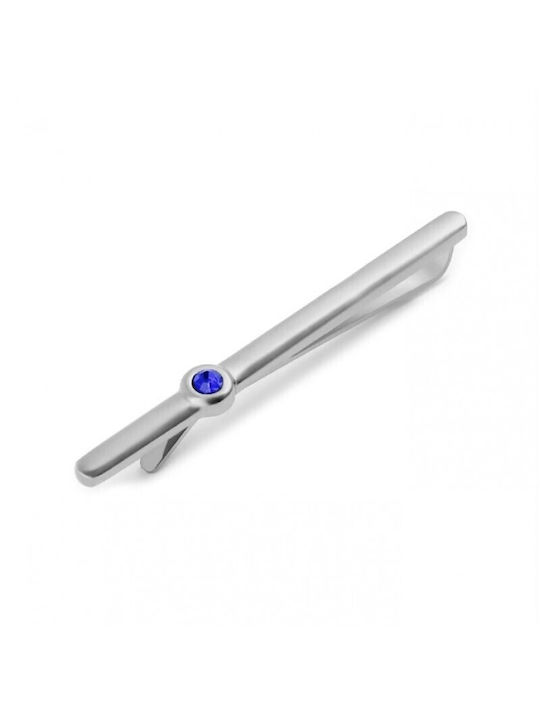 Silberner Krawattenclip mit blauem Kristall 6cm