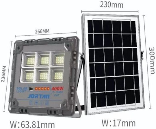 Jortan Waterproof Solar LED Floodlight 400W Cold White 6000K with Remote Control IP67