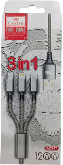 Earldom Imc017 Braided USB to micro USB / Type-C / Lightning 1m Cable Gray (EC-IMC017)