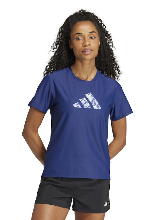 Adidas Γυναικείο Αθλητικό T-shirt Fast Drying με Διαφάνεια Μπλε