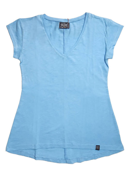 Paco & Co Damen T-Shirt mit V-Ausschnitt Hellblau