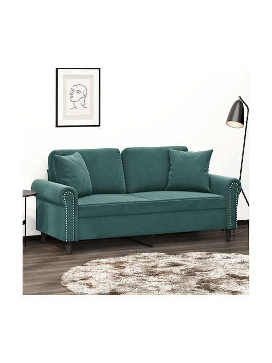 Two-Seater Velvet Green Couch with Decorative P...