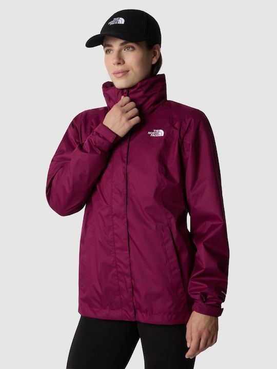 The North Face Women's Short Lifestyle Jacket Waterproof for Winter with Hood Burgundy