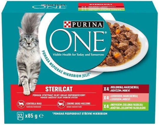 Purina One One Sterilcat Wet Food for Adult Cats in Pouches with Beef Gluten-Free 12x85gr
