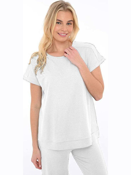 Bodymove Damen Bluse Kurzärmelig Weiß