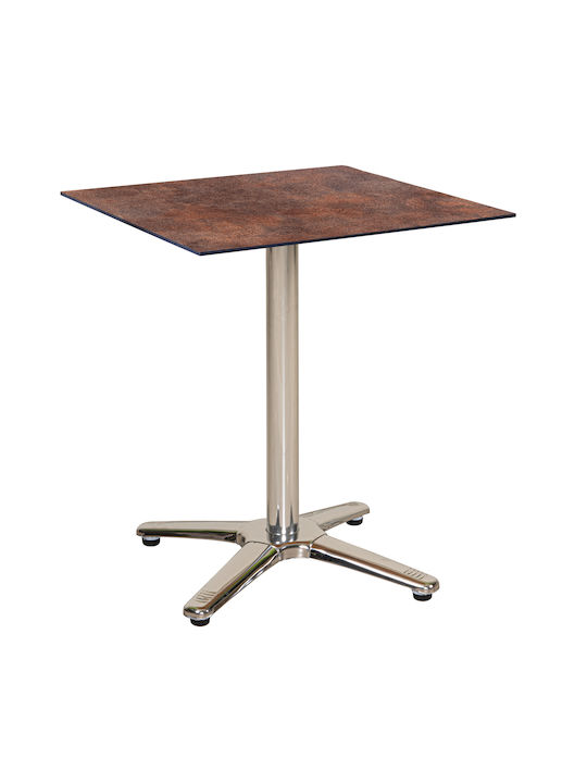 Outdoor Dinner Free Standing Table with Wood Surface and Metal Frame Rust 70x70x75cm
