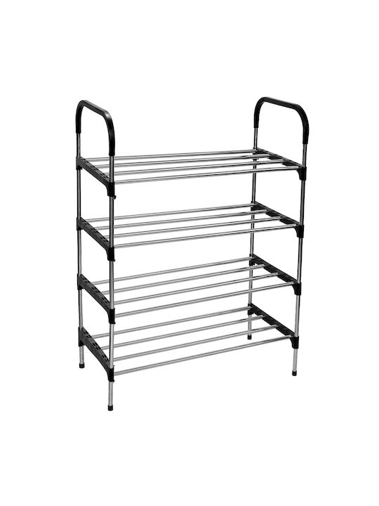 Metallic Shoe Organizer with 4 Shelves Black 56x30x81cm