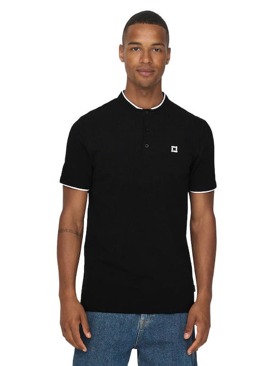 Only & Sons Bluza Bărbătească cu Mânecă Scurtă Polo BLACK