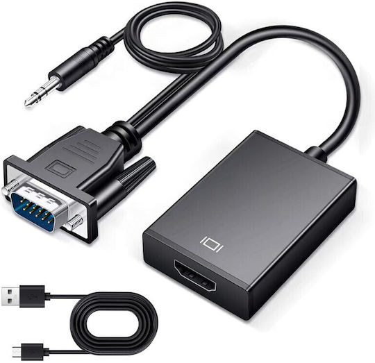 Convertoare Adapter Vga la Hdmi cu Audio Full Hd 1080p/60hz Negru