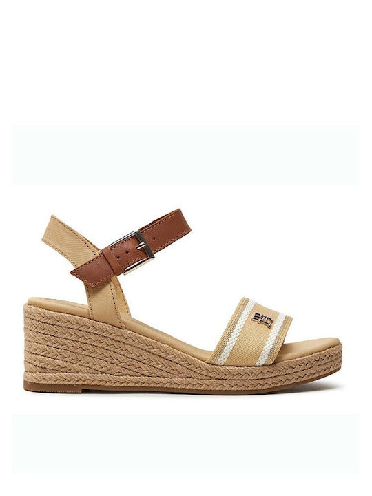 Tommy Hilfiger Webbing Wedge Καλοκαιρινές Γυναικείες Πλατφόρμες Μπεζ