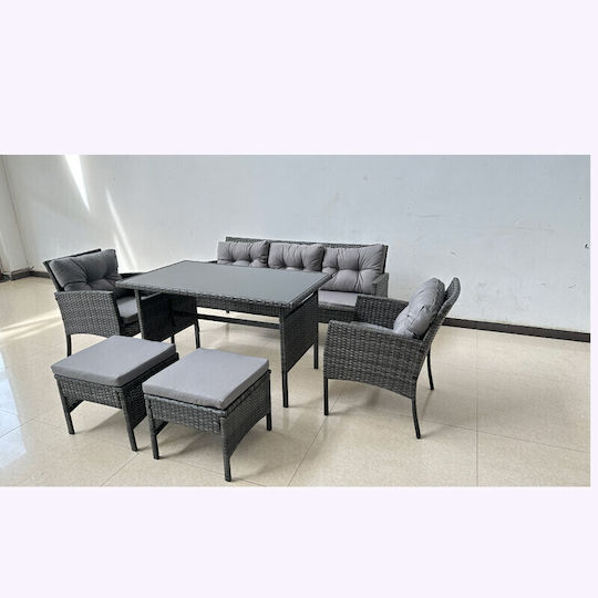 Outdoor Dining Set Andros 6 Pieces Gray with Pillows