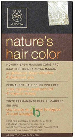 Apivita Nature's Hair Color Βαφή Μαλλιών Χωρίς Αμμωνία 10.0 Κατάξανθο 50ml