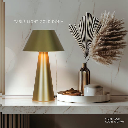 Viokef Dona Metal Table Lamp for Socket E27 with Green Shade and Gold Base