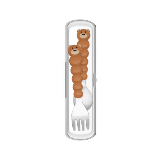 Melii Set Baby Besteck aus Metall in Hülle für 12+ Monate Braun 2Stück
