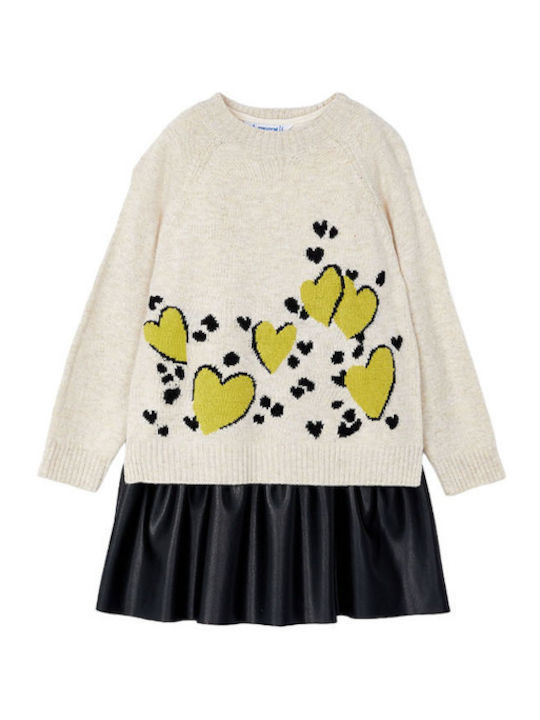 Girls Dress Long Sleeve Knitted Set with Top Beige